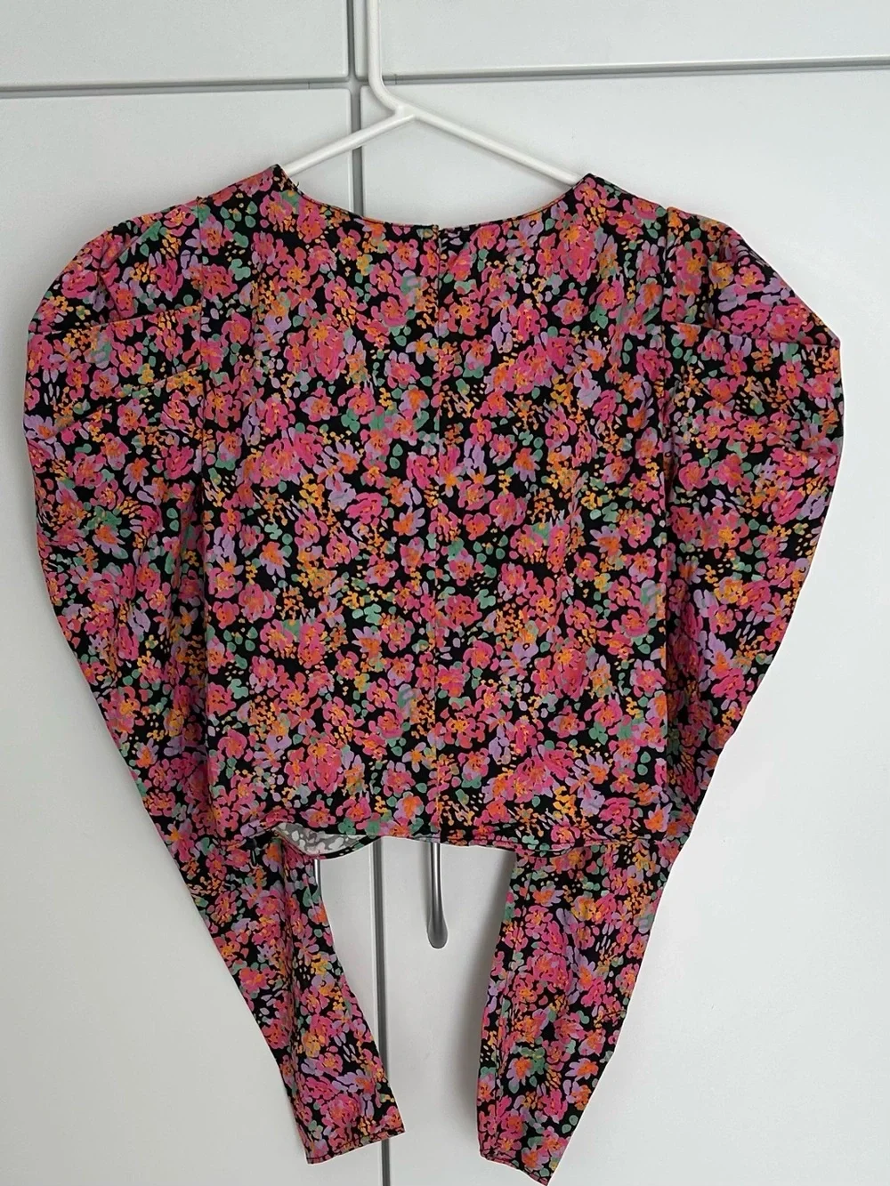 Zara Floral Poplin Puff-Sleeve  Top - Dark Pink Size S - Picture 6 of 8